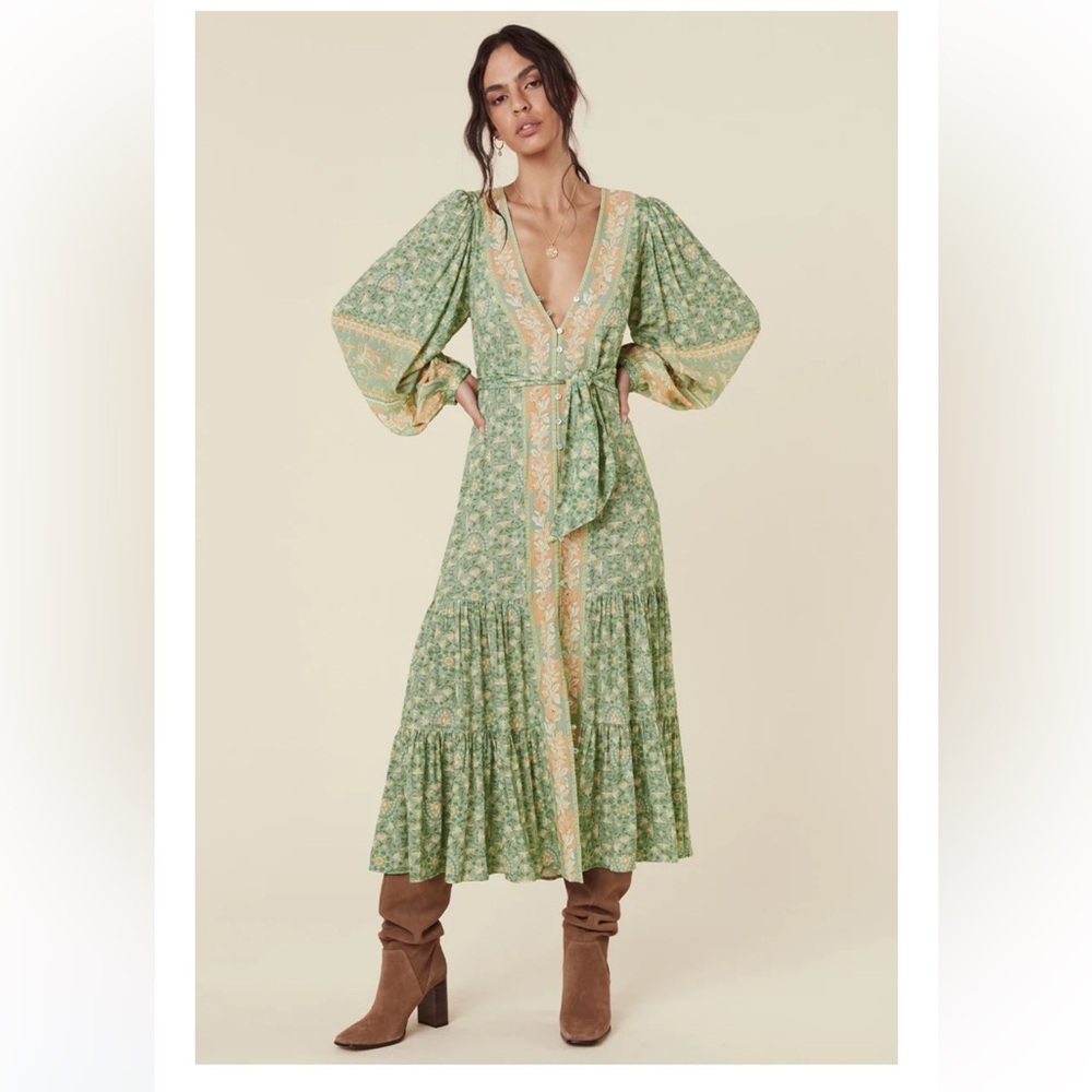 SPELL Madame Peacock Gown in Emerald - Picture 4 of 10